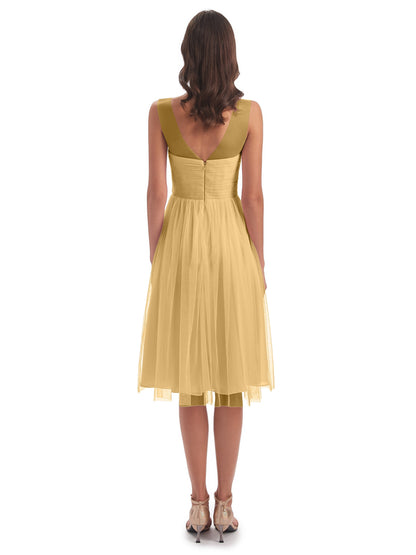 Brooklyn Knee Length Illusion Scoop Tulle Bridesmaid Dresses
