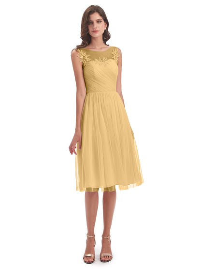 Brooklyn Knee Length Illusion Scoop Tulle Bridesmaid Dresses