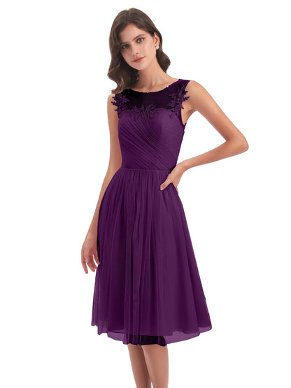 Brooklyn Knee Length Illusion Scoop Tulle Bridesmaid Dresses