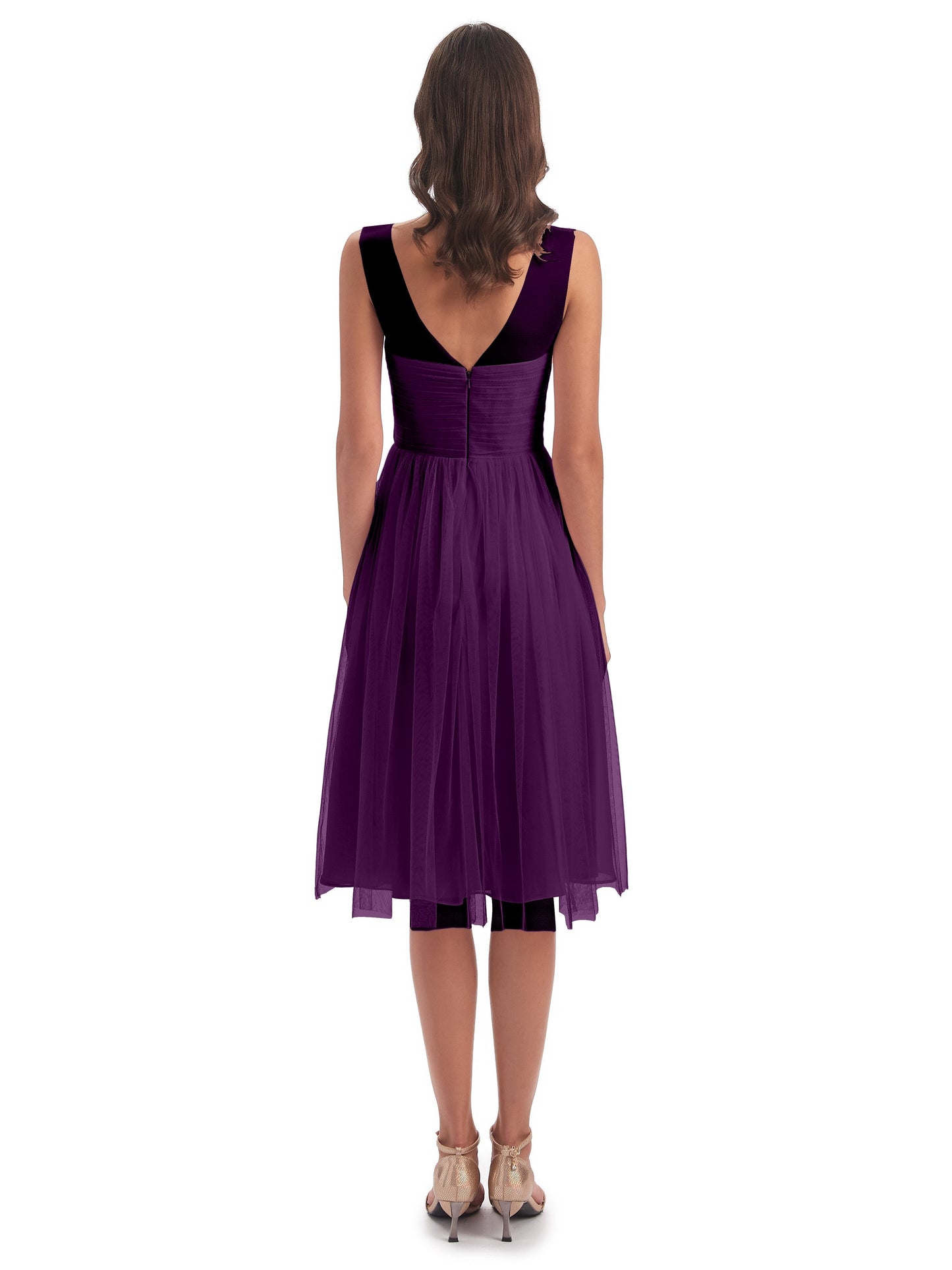 Brooklyn Knee Length Illusion Scoop Tulle Bridesmaid Dresses