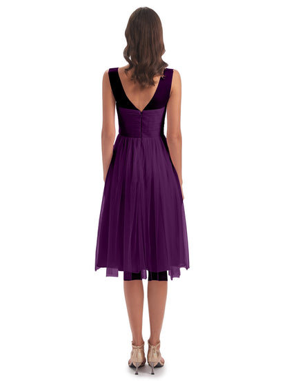 Brooklyn Knee Length Illusion Scoop Tulle Bridesmaid Dresses
