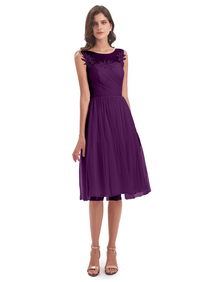 Brooklyn Knee Length Illusion Scoop Tulle Bridesmaid Dresses
