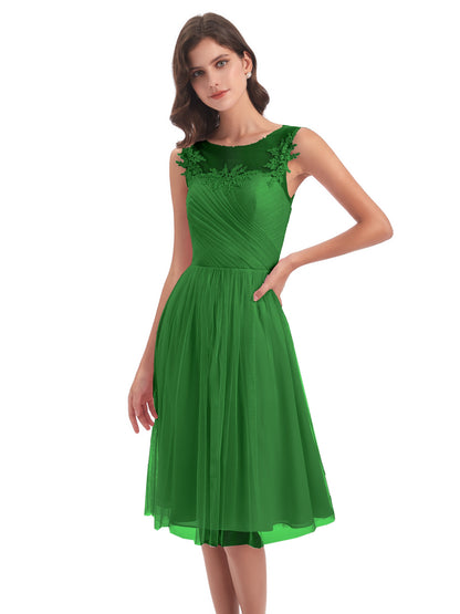 Brooklyn Knee Length Illusion Scoop Tulle Bridesmaid Dresses