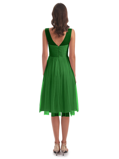 Brooklyn Knee Length Illusion Scoop Tulle Bridesmaid Dresses