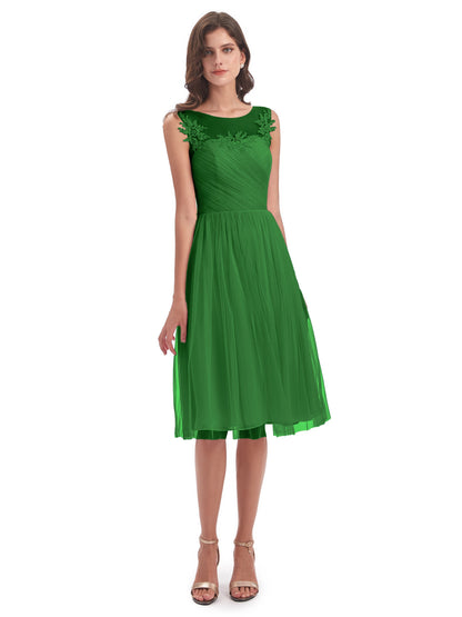 Brooklyn Knee Length Illusion Scoop Tulle Bridesmaid Dresses