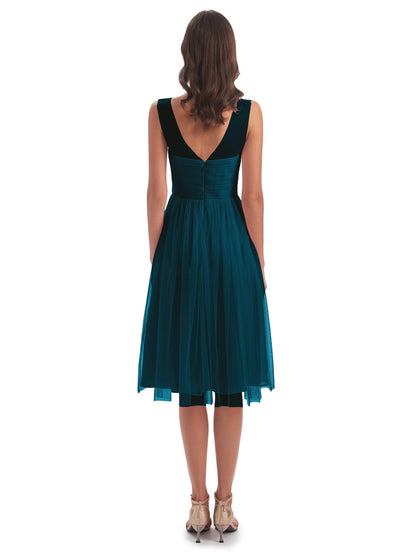 Brooklyn Knee Length Illusion Scoop Tulle Bridesmaid Dresses