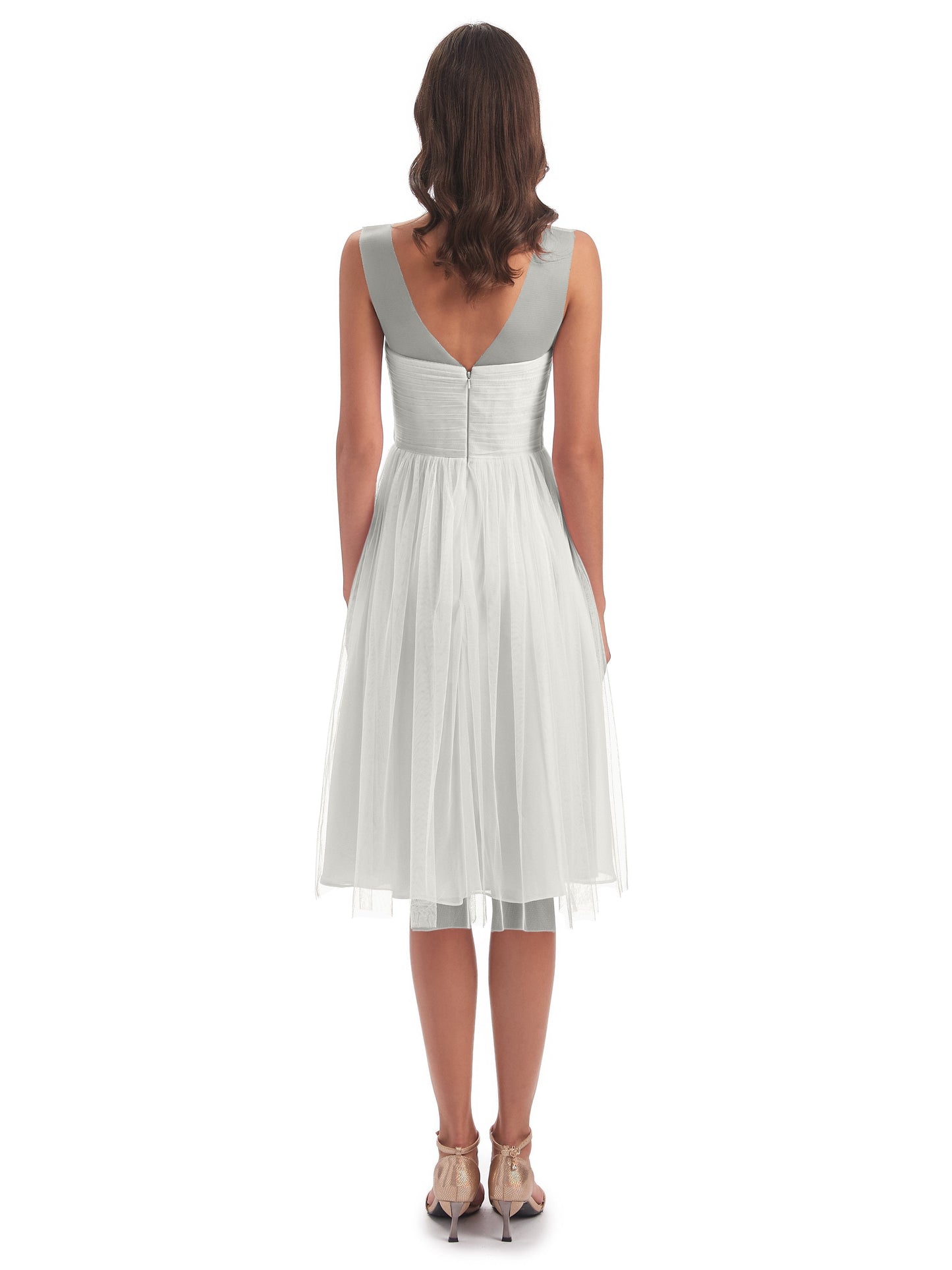 Brooklyn Knee Length Illusion Scoop Tulle Bridesmaid Dresses