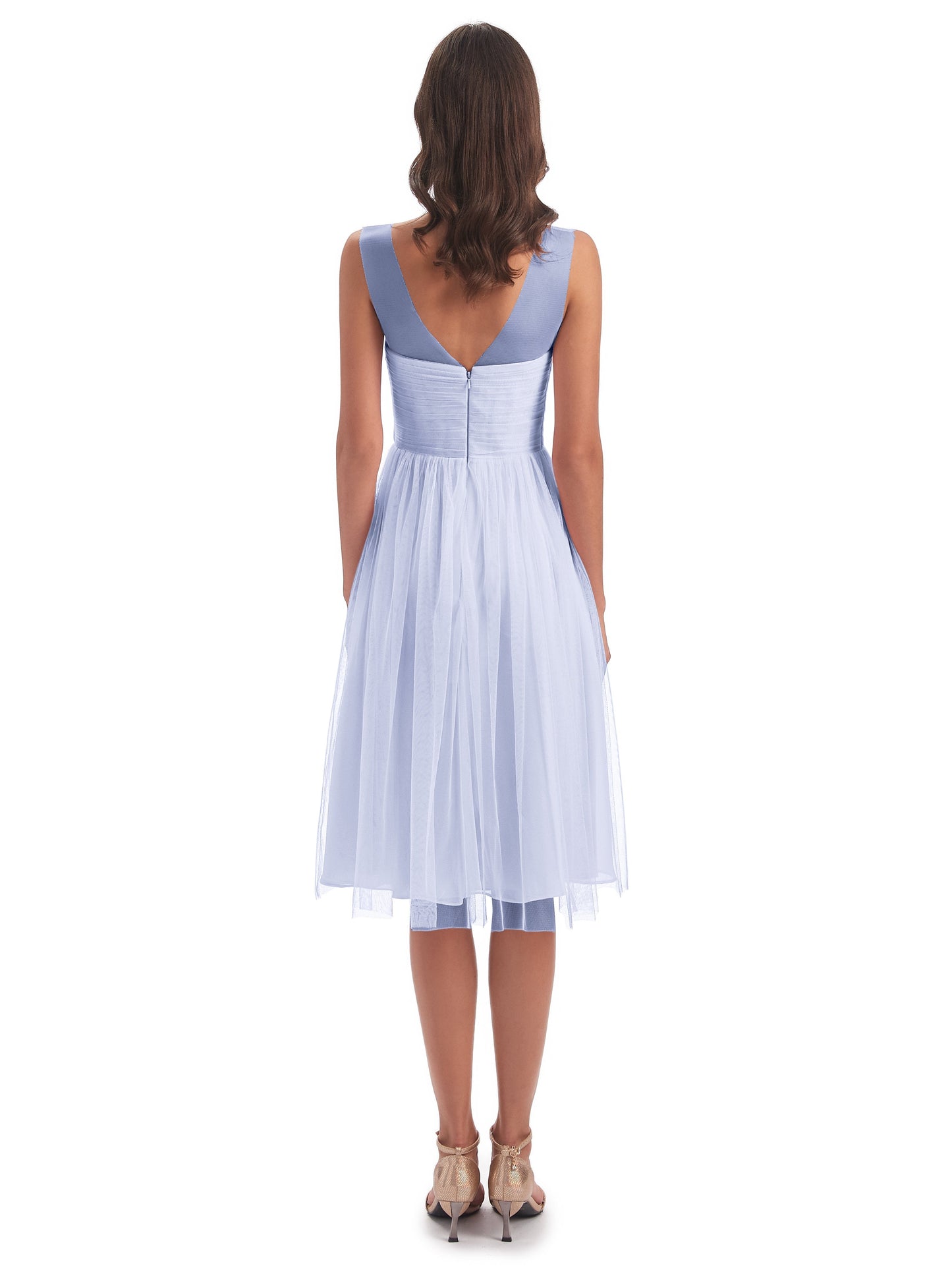 Brooklyn Knee Length Illusion Scoop Tulle Bridesmaid Dresses