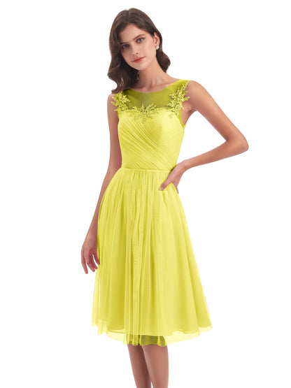 Brooklyn Knee Length Illusion Scoop Tulle Bridesmaid Dresses