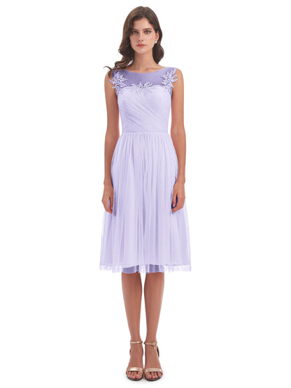 Brooklyn Knee Length Illusion Scoop Tulle Bridesmaid Dresses