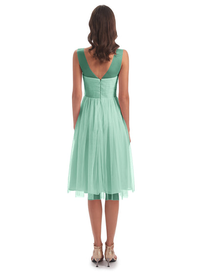 Brooklyn Knee Length Illusion Scoop Tulle Bridesmaid Dresses