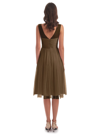 Brooklyn Knee Length Illusion Scoop Tulle Bridesmaid Dresses