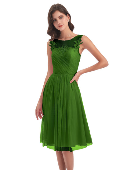 Brooklyn Knee Length Illusion Scoop Tulle Bridesmaid Dresses