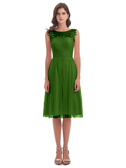Brooklyn Knee Length Illusion Scoop Tulle Bridesmaid Dresses