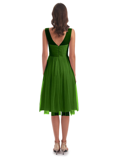 Brooklyn Knee Length Illusion Scoop Tulle Bridesmaid Dresses