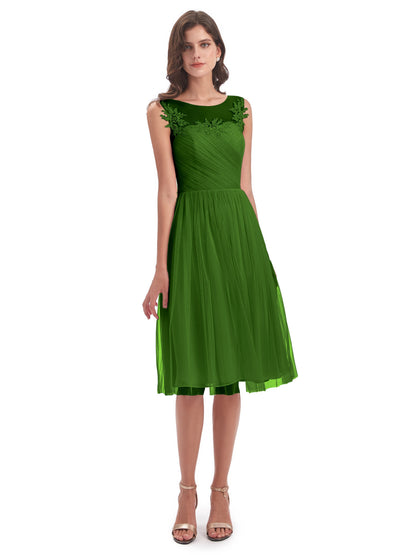 Brooklyn Knee Length Illusion Scoop Tulle Bridesmaid Dresses