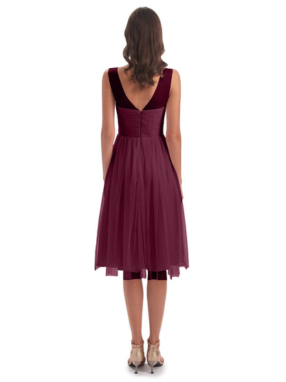Brooklyn Knee Length Illusion Scoop Tulle Bridesmaid Dresses