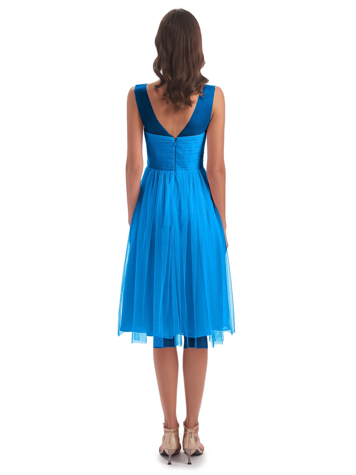 Brooklyn Knee Length Illusion Scoop Tulle Bridesmaid Dresses