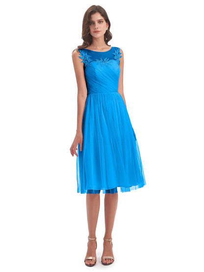 Brooklyn Knee Length Illusion Scoop Tulle Bridesmaid Dresses