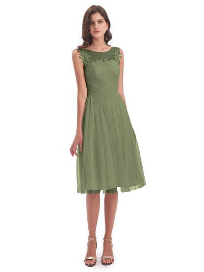 Brooklyn Knee Length Illusion Scoop Tulle Bridesmaid Dresses