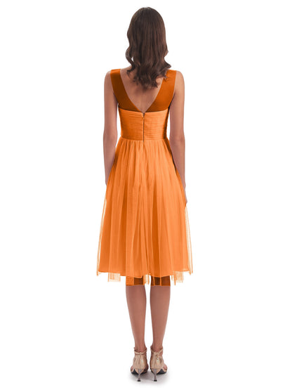 Brooklyn Knee Length Illusion Scoop Tulle Bridesmaid Dresses