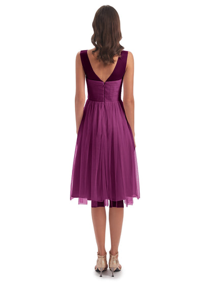 Brooklyn Knee Length Illusion Scoop Tulle Bridesmaid Dresses
