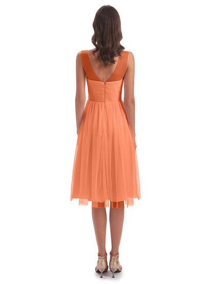 Brooklyn Knee Length Illusion Scoop Tulle Bridesmaid Dresses