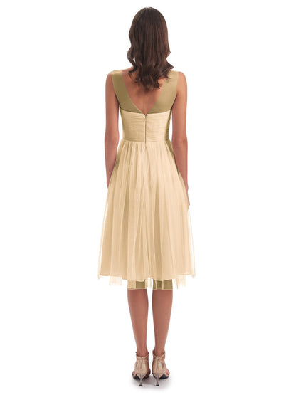 Brooklyn Knee Length Illusion Scoop Tulle Bridesmaid Dresses