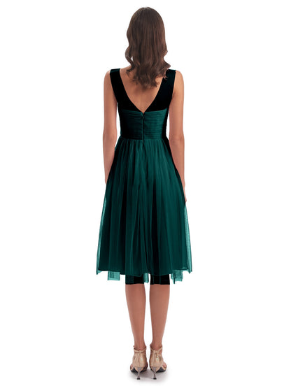 Brooklyn Knee Length Illusion Scoop Tulle Bridesmaid Dresses