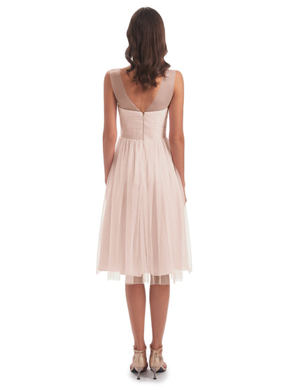 Brooklyn Knee Length Illusion Scoop Tulle Bridesmaid Dresses