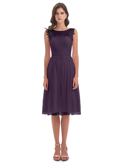 Brooklyn Knee Length Illusion Scoop Tulle Bridesmaid Dresses