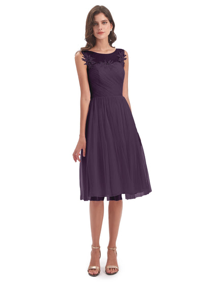 Brooklyn Knee Length Illusion Scoop Tulle Bridesmaid Dresses
