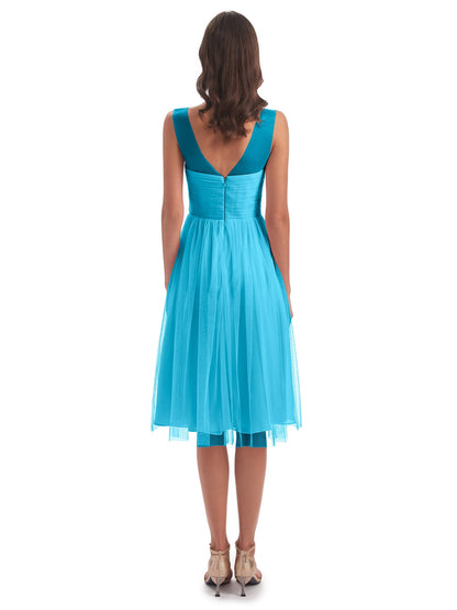 Brooklyn Knee Length Illusion Scoop Tulle Bridesmaid Dresses