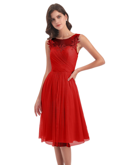 Brooklyn Knee Length Illusion Scoop Tulle Bridesmaid Dresses