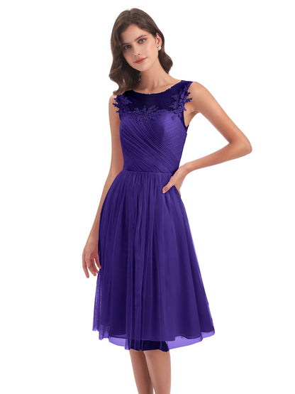 Brooklyn Knee Length Illusion Scoop Tulle Bridesmaid Dresses