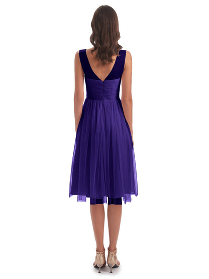 Brooklyn Knee Length Illusion Scoop Tulle Bridesmaid Dresses