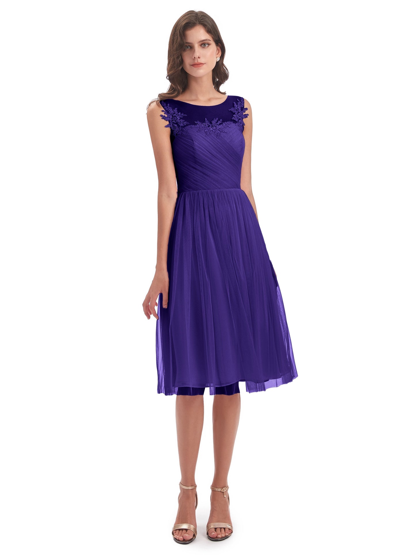 Brooklyn Knee Length Illusion Scoop Tulle Bridesmaid Dresses