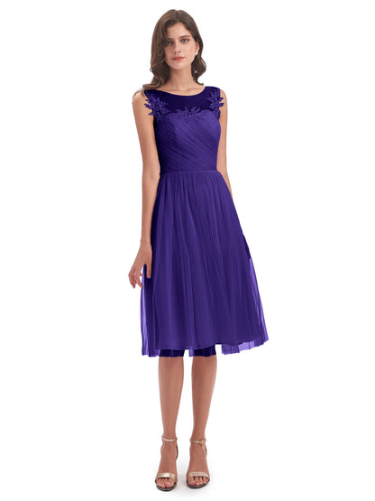 Brooklyn Knee Length Illusion Scoop Tulle Bridesmaid Dresses