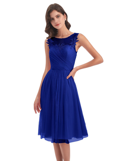 Brooklyn Knee Length Illusion Scoop Tulle Bridesmaid Dresses