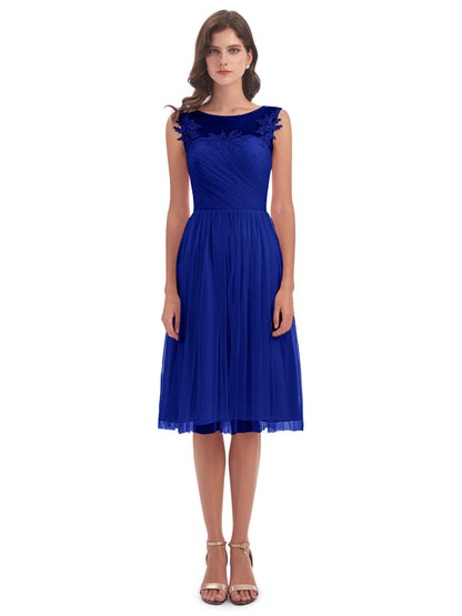 Brooklyn Knee Length Illusion Scoop Tulle Bridesmaid Dresses