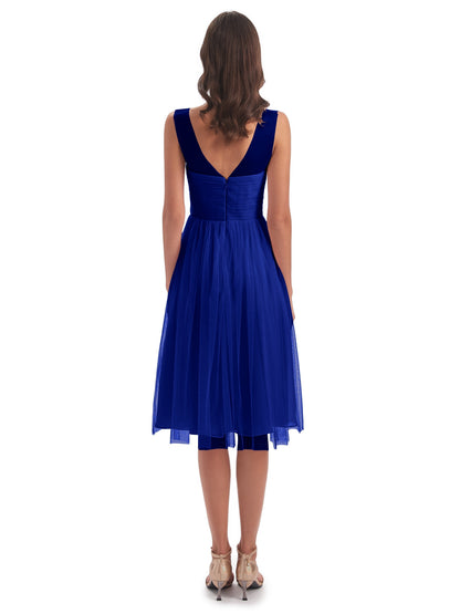 Brooklyn Knee Length Illusion Scoop Tulle Bridesmaid Dresses