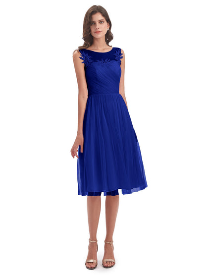 Brooklyn Knee Length Illusion Scoop Tulle Bridesmaid Dresses