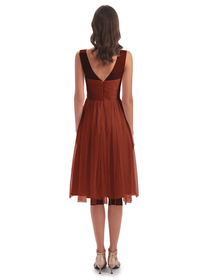 Brooklyn Knee Length Illusion Scoop Tulle Bridesmaid Dresses