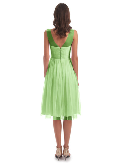 Brooklyn Knee Length Illusion Scoop Tulle Bridesmaid Dresses