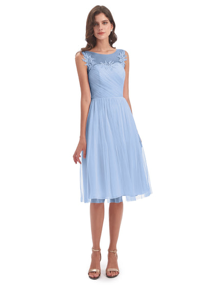 Brooklyn Knee Length Illusion Scoop Tulle Bridesmaid Dresses