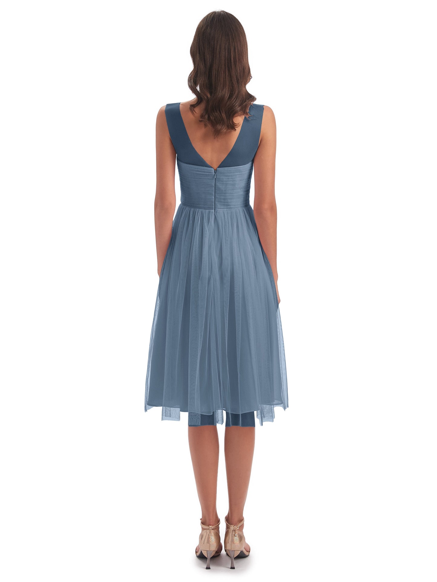 Brooklyn Knee Length Illusion Scoop Tulle Bridesmaid Dresses