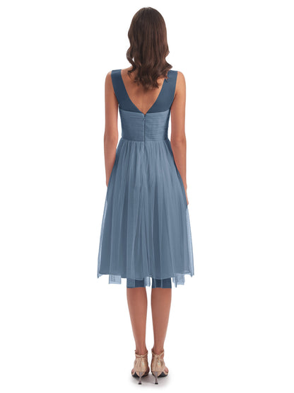 Brooklyn Knee Length Illusion Scoop Tulle Bridesmaid Dresses