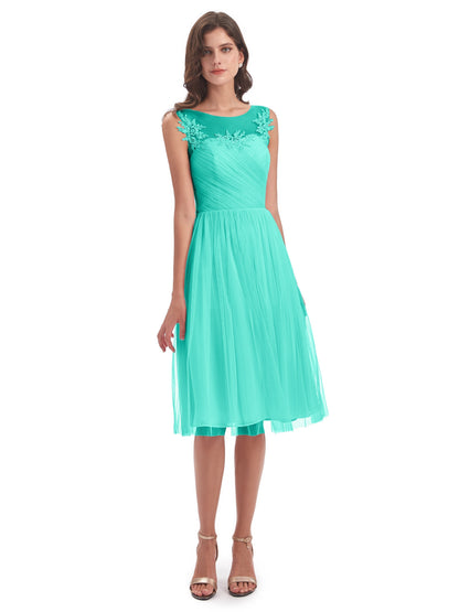 Brooklyn Knee Length Illusion Scoop Tulle Bridesmaid Dresses