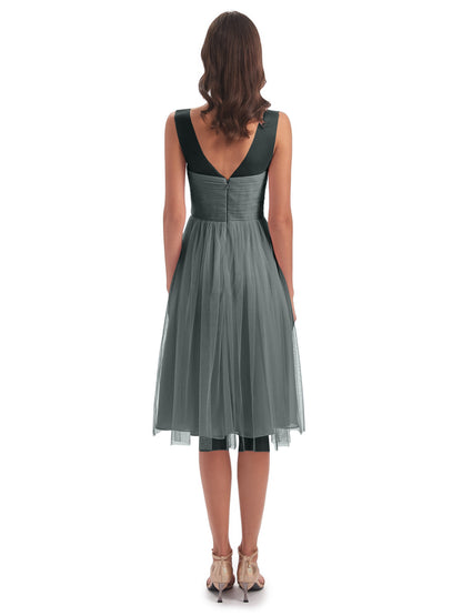 Brooklyn Knee Length Illusion Scoop Tulle Bridesmaid Dresses