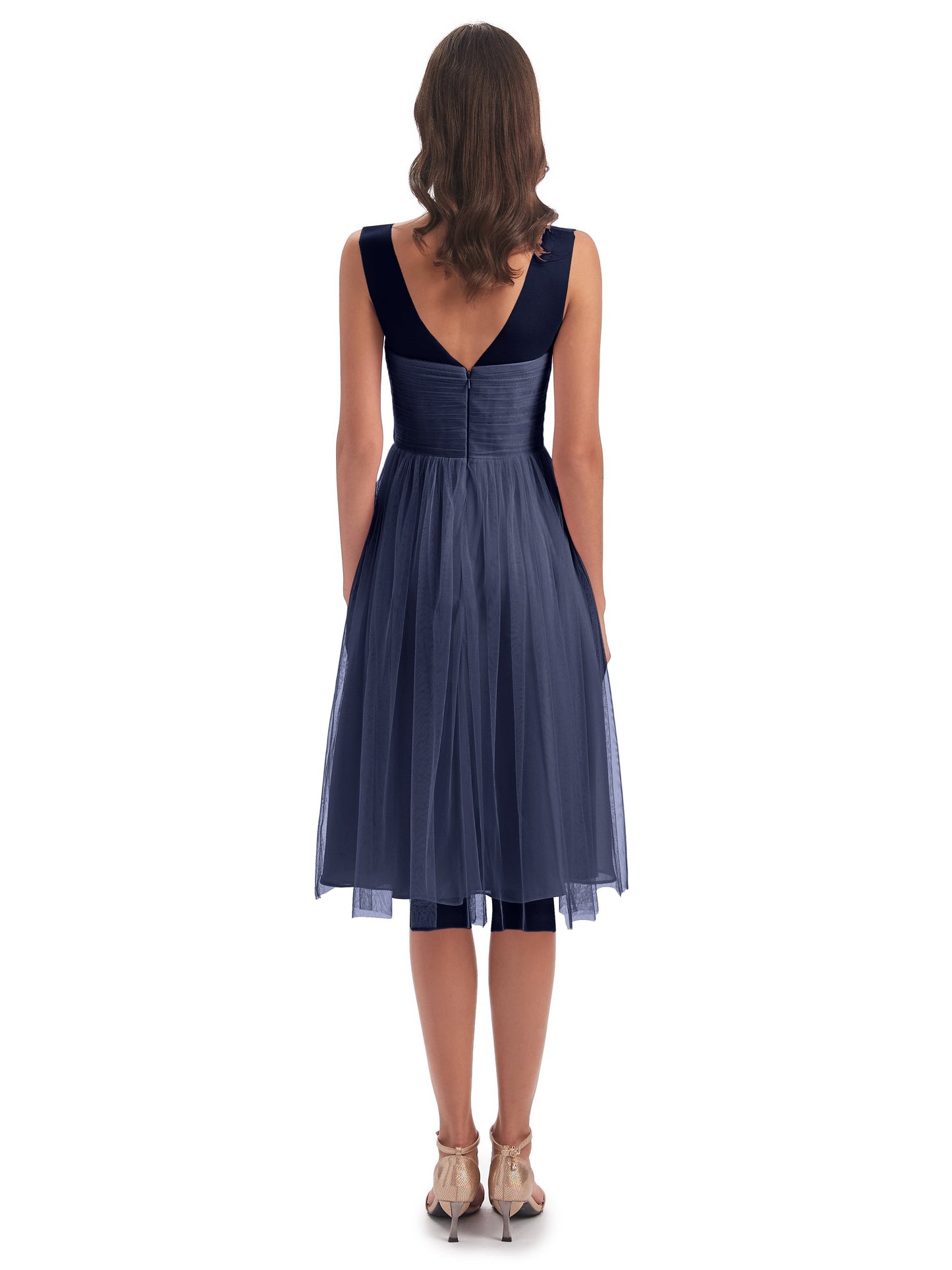 Brooklyn Knee Length Illusion Scoop Tulle Bridesmaid Dresses